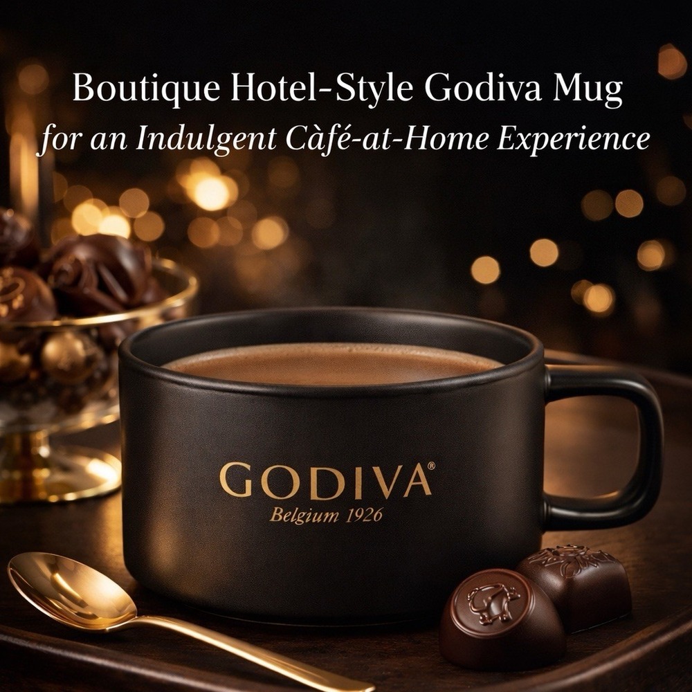 Godiva‎ Belgium 1926 Black Gold Coffee Mug Stoneware Wide Cup Gourmet Chocolate
